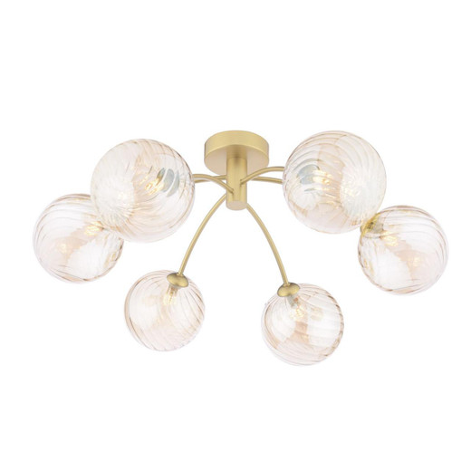 Dar Lighting Izzy 6 Light Matt Gold with Twisted Amber Diffusers Semi Flush Ceiling Light 