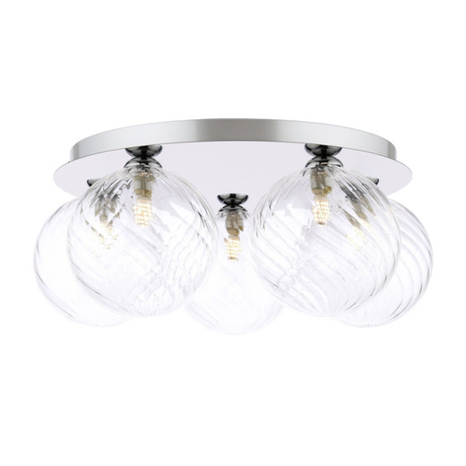 Foley 5 Light Polished Chrome with Twisted Clear Diffusers Flush Ceiling Light
