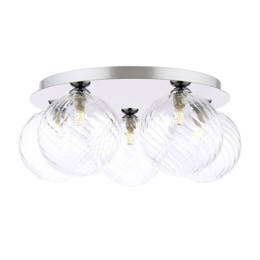 Dar Lighting Foley 5 Light Polished Chrome with Twisted Clear Diffusers Flush Ceiling Light 