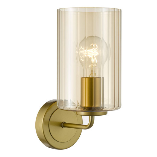 Daylin Satin Gold with Amber Ribbed Shade Wall Light