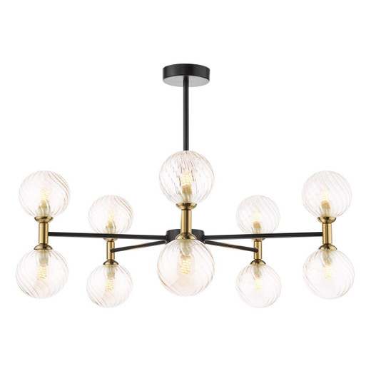 Dar Lighting Takara 10 Light Matt Black and Bronze with Twisted Amber Diffusers Semi Flush Ceiling Light 
