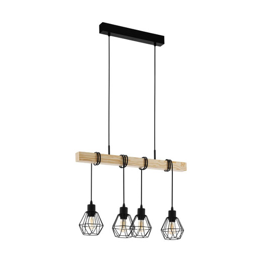 Eglo Lighting Townshend 5 4 Light Black with Wood Bar Pendant Light