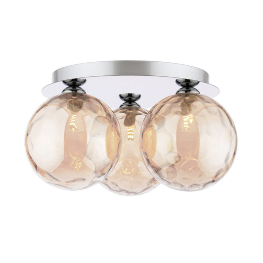 Foley 3 Light Polished Chrome with Amber Dimpled Diffusers Flush Ceiling Light