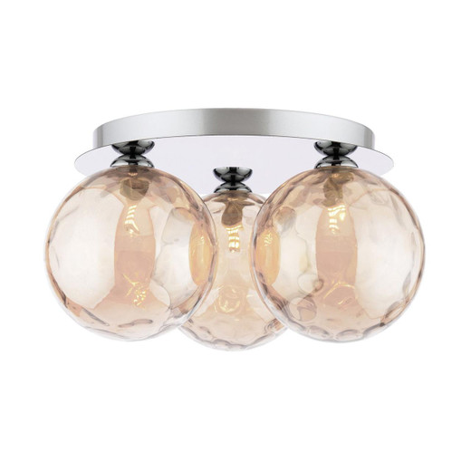 Dar Lighting Foley 3 Light Polished Chrome with Amber Dimpled Diffusers Flush Ceiling Light 