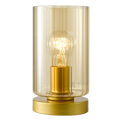 Daylin Satin Gold with Amber Ribbed Shade Table Lamp