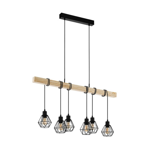 Eglo Lighting Townshend 5 6 Light Black with Wood Bar Pendant Light