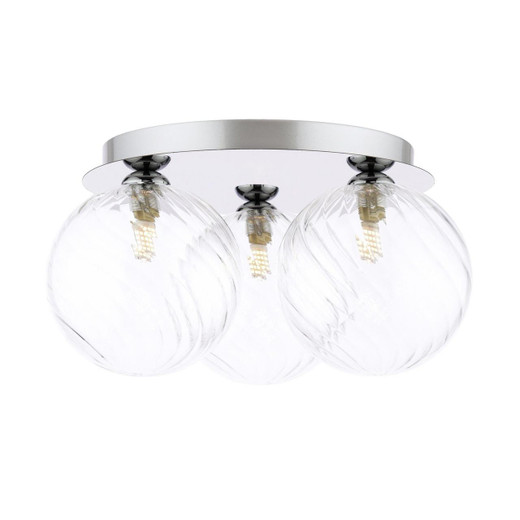 Dar Lighting Foley 3 Light Polished Chrome with Twisted Clear Diffusers Flush Ceiling Light 