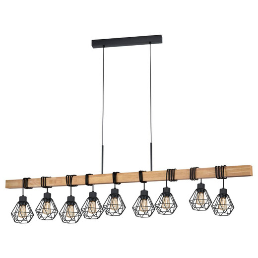 Eglo Lighting Townshend 5 9 Light Black with Wood Bar Pendant Light