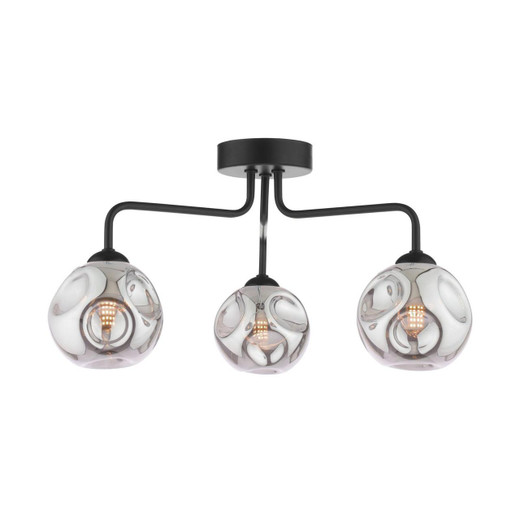 Dar Lighting Feya 3 Light Matt Black with Organic Smoked Diffusers Semi Flush Ceiling Light 