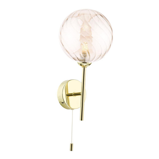 Dar Lighting Cohen Polished Gold with Twisted Amber Diffuser Wall Light 