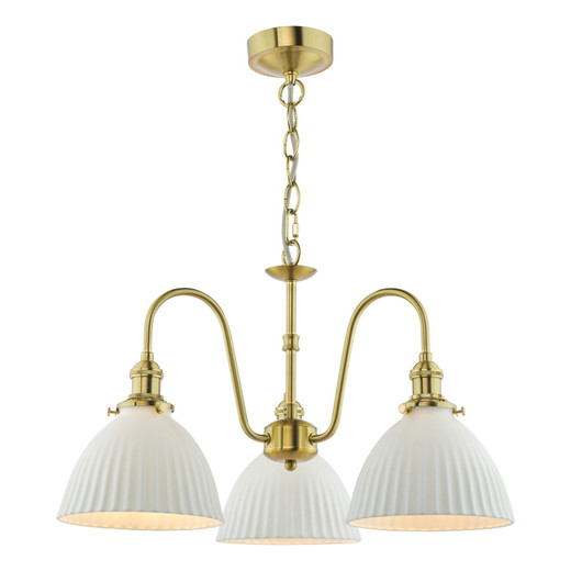 Hadano 3 Light Natural Brass and White Domed Shades Pendant Light