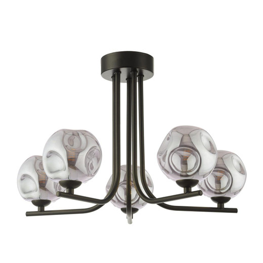 Dar Lighting Cradle 5 Light Matt Black with Organic Smoked Diffuser Semi Flush Ceiling Light 