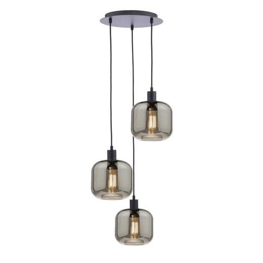 Dar Lighting Accessories 3 Light Matt Black with Smoked Glass Diffusers Cluster Pendant Light 