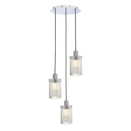 Dar Lighting Accessories 3 Light Polished Chrome with Clear Ribbed Cylinders Cluster Pendant Light 