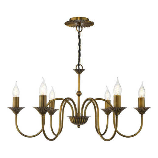 Dar Lighting Lydian 6 Light Antique Bronze Chandelier 