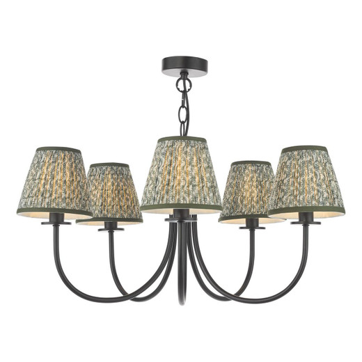 Dar Lighting Becca 5 Light Matt Black with Dark Green Shades Pendant Light 