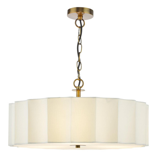 Dar Lighting Noura 3 Light Antique Bronze with Ivory Shaded Pendant Light 