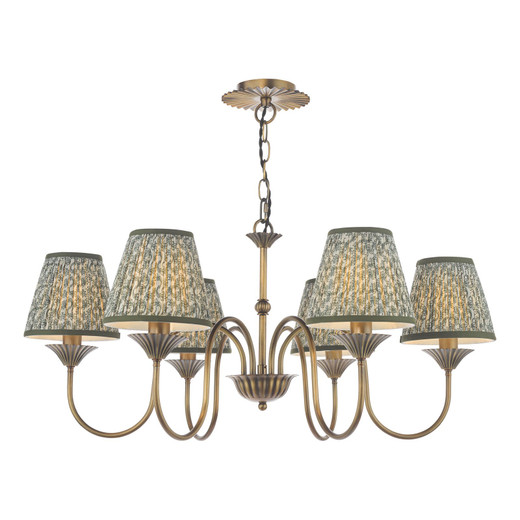 Lydian 6 Light Antique Bronze with Green Shades Pendant Light