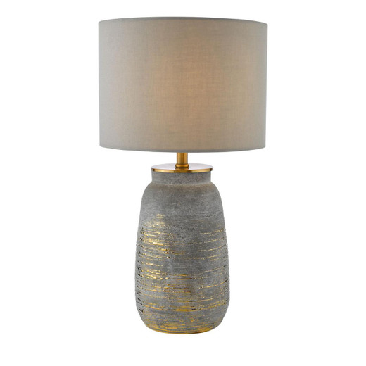 Dar Lighting Creon Ceramic Grey and Antique Brass With Grey Shade Table Lamp 