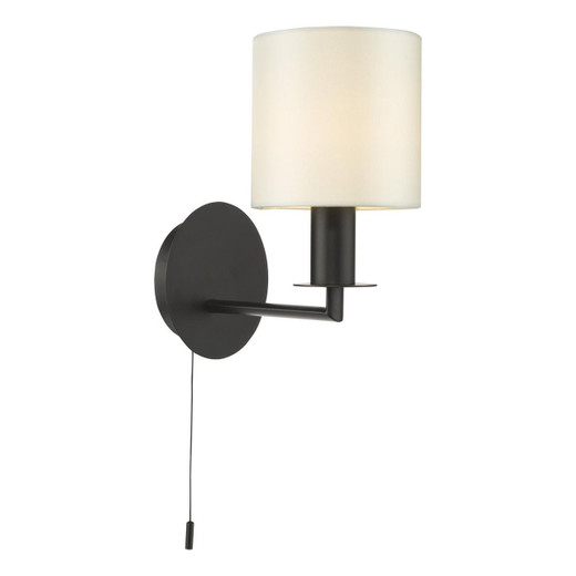 Dar Lighting Tyler Matt Black with Ivory Shade Wall Light 