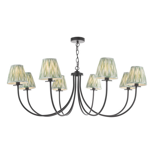 Dar Lighting Becca 8 Light Matt Black with Soft Green Shades Pendant Light 