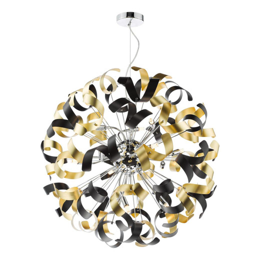 Dar Lighting Swash 12 Light Polished Chrome with Black and Gold Ribbons Pendant Light 