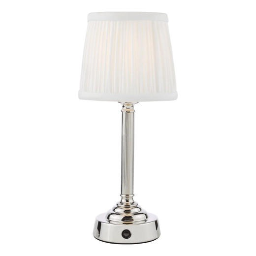 Dar Lighting Virgil Polished Nickel Rechargeable With Ivory Shade LED Table Lamp 