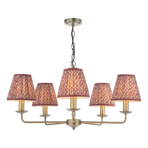 Dar Lighting Favian 5 Light Matt Bronze with Red Shades Pendant Light 