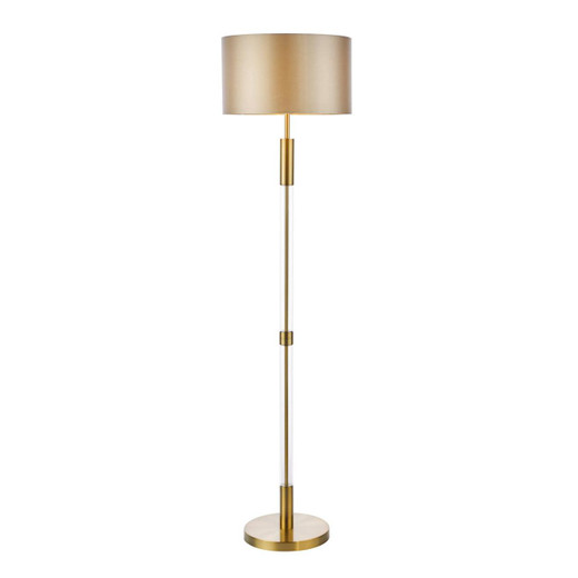 Dar Lighting Sylvester Antique Brass and Glass With Taupe Shade Floor Lamp 