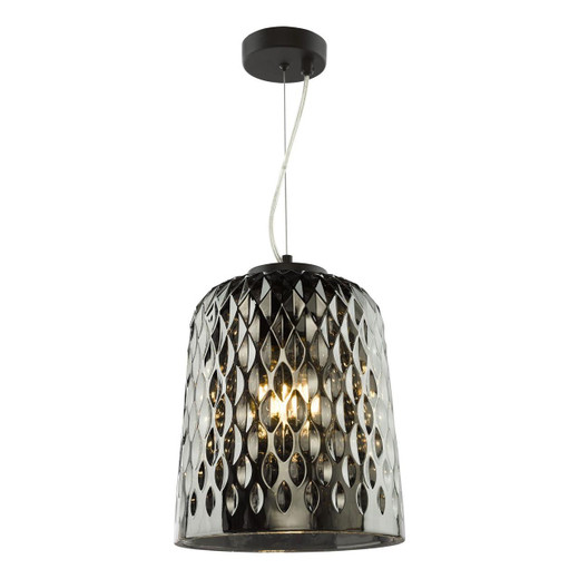 Dar Lighting Varius Matt Black and Smoked Glass Shade Pendant Light 