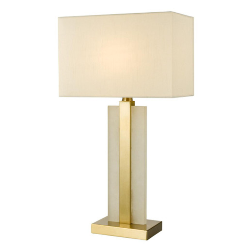 Dar Lighting Tokori Alabaster and Brushed Gold With Ivory Shade Table Lamp 