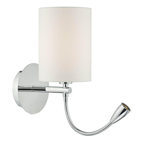 Dar Lighting Feta 2 Light Polished Chrome with Ivory Shade Adjustable Reading LED Wall Light 