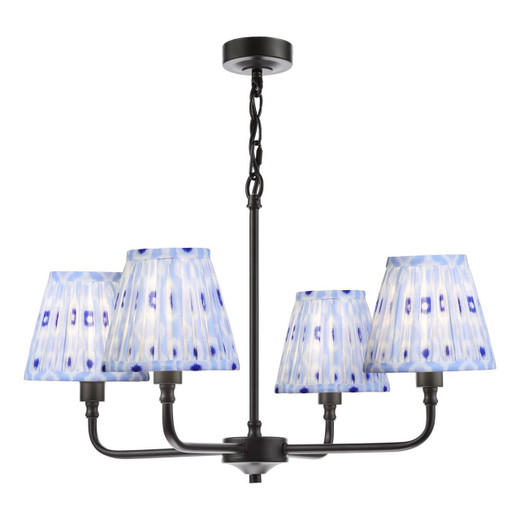 Dar Lighting Padme 4 Light Matt Black with Blue Shades Pendant Light 