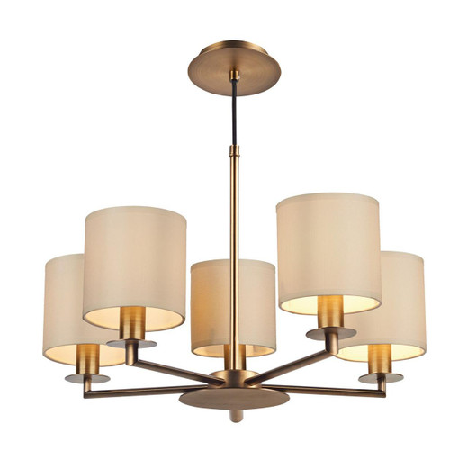 Dar Lighting Tyler 5 Light Antique Bronze With Taupe Shades Armed Pendant Light 