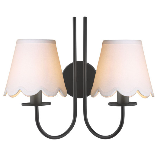 Becca 2 Light Matt Black With Ivory Shades Wall Light