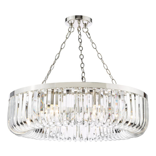 Dar Lighting Sigourney 8 Light Polished Nickel and Clear Crystal Pendant Light 