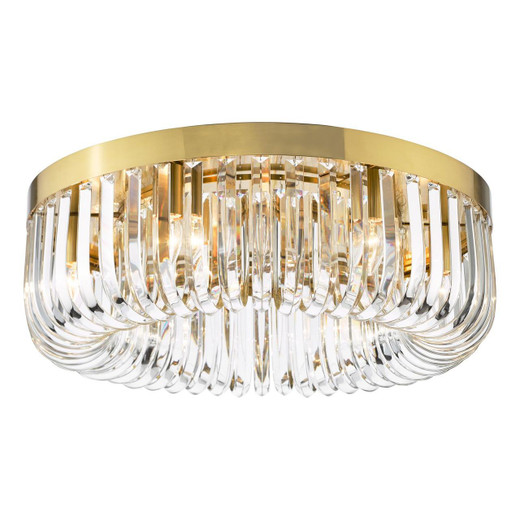 Dar Lighting Sigourney 6 Light Satin Gold and Clear Crystal Flush Ceiling Light 