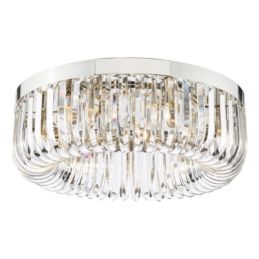 Dar Lighting Sigourney 6 Light Polished Nickel and Clear Crystal Flush Ceiling Light 