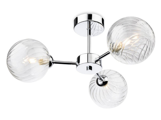 Firstlight Products Garrick 3 Light Polished Chrome with Ribbed Glass Semi-Flush Ceiling Light 