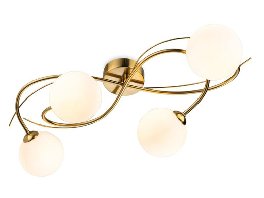 Firstlight Products Elba 4 Light Brushed Brass with Opal Glass Semi-Flush Ceiling Light 