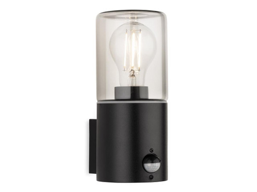 Firstlight Products Manor Black with Smoked Glass Diffuser and PIR IP44 Wall Light 