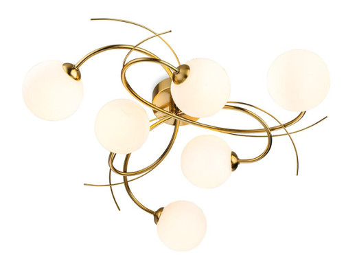 Firstlight Products Elba 6 Light Brushed Brass with Opal Glass Semi-Flush Ceiling Light 