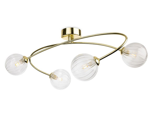 Firstlight Products Atom 4 Light Polished Brass with Ribbed Glass Semi-Flush Ceiling Light 