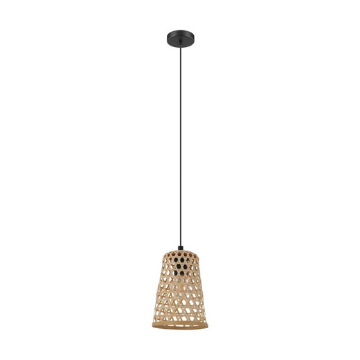 Eglo Lighting Claverdon Black Steel with Wood Shade Small Pendant Light