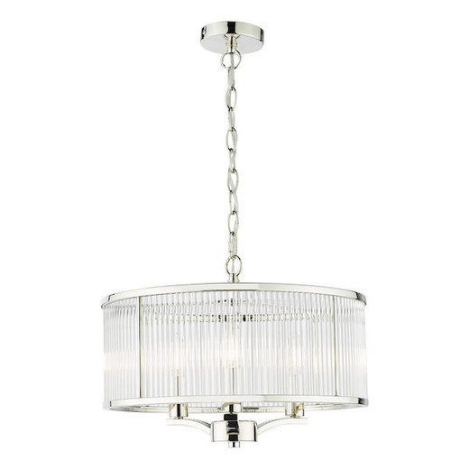 Dar Lighting Eveyln 3 Light Polished Nickel and Glass Feature Pendant Light