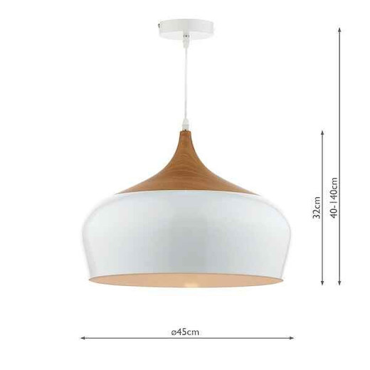Gaucho White Metal and Wood Effect Large Pendant Light