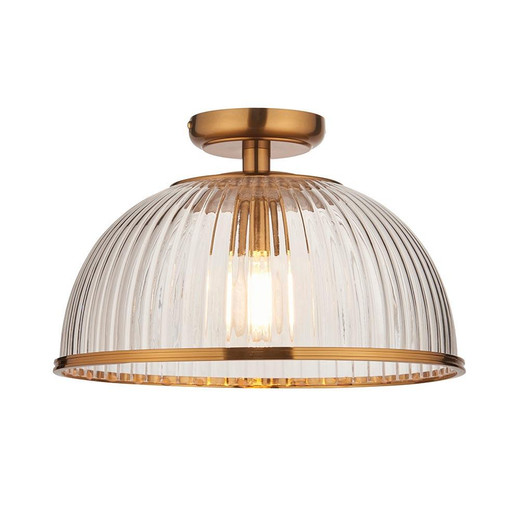Endon Lighting Somerset Vintage Brass with Clear Ribbed Glass Downlight Flush Ceiling Light 