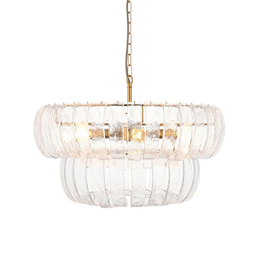 Montrose 6 Light Brushed Aged Brass with Clear Curved Glass Pendant Light