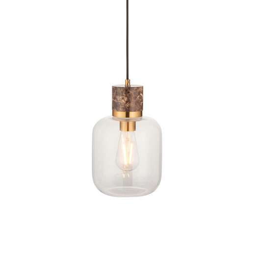 Travi Vintage Brass with Brown Marble with Clear Shade Pendant Light