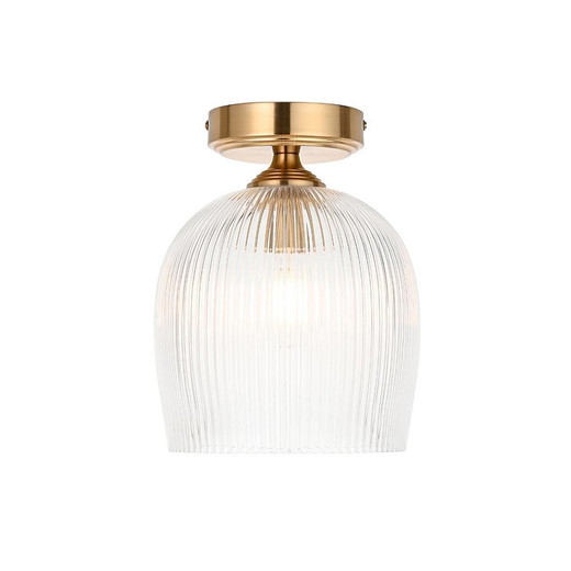 Endon Lighting Ashcroft Brushed Aged Brass with Ribbed Clear Shade Flush Ceiling Light 